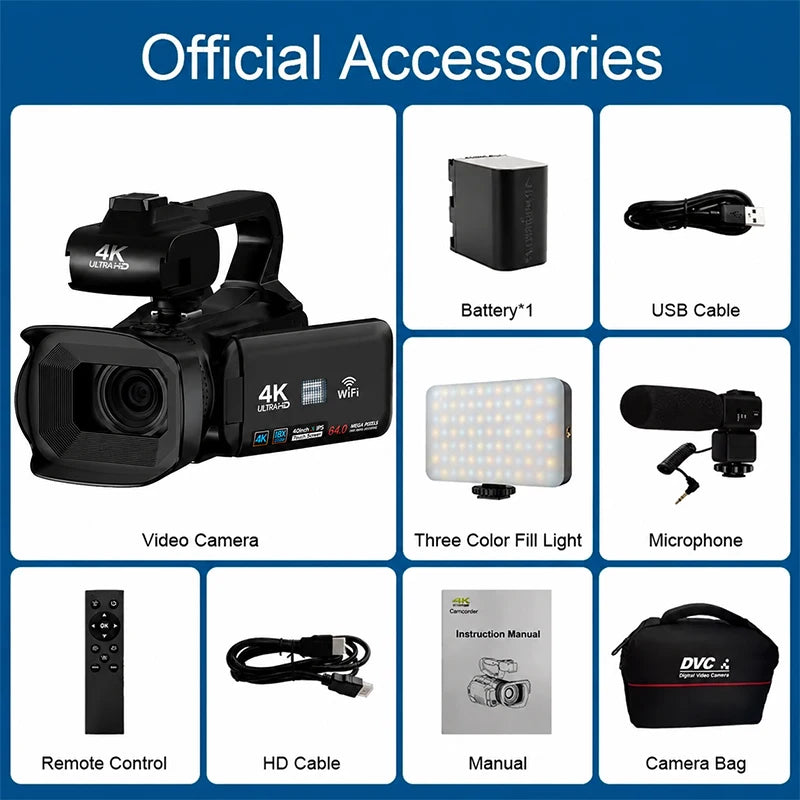 Cámara de vídeo profesional 4K para fotografía, Zoom Digital 18X, cámaras Vlog de visión nocturna, videocámara web WiFi de 64MP