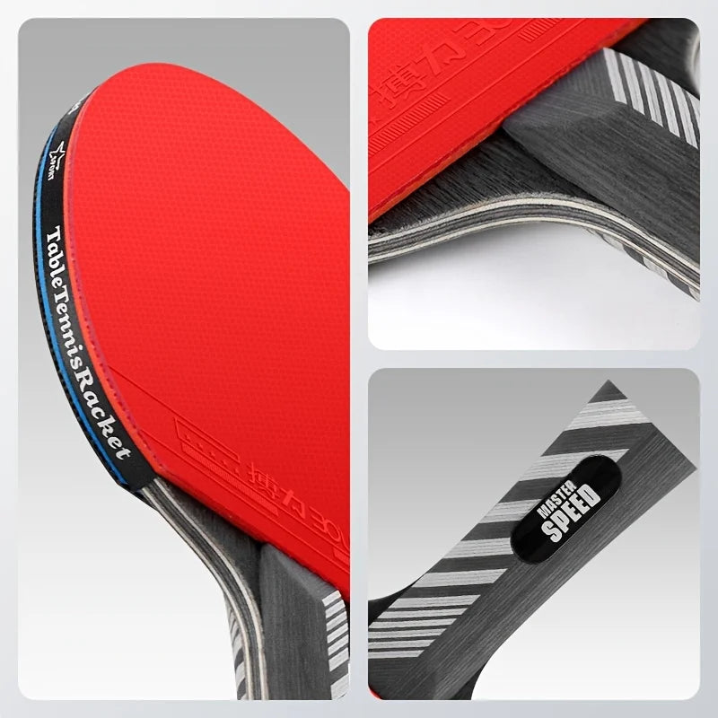 Juego de Raquetas de Tenis de Mesa Boli de Dos Palas y Tres Bolas, Estuche Rígido de Cuero, Juego de Raquetas de Tenis de Mesa Profesionales de Madera Sólida de Siete Capas