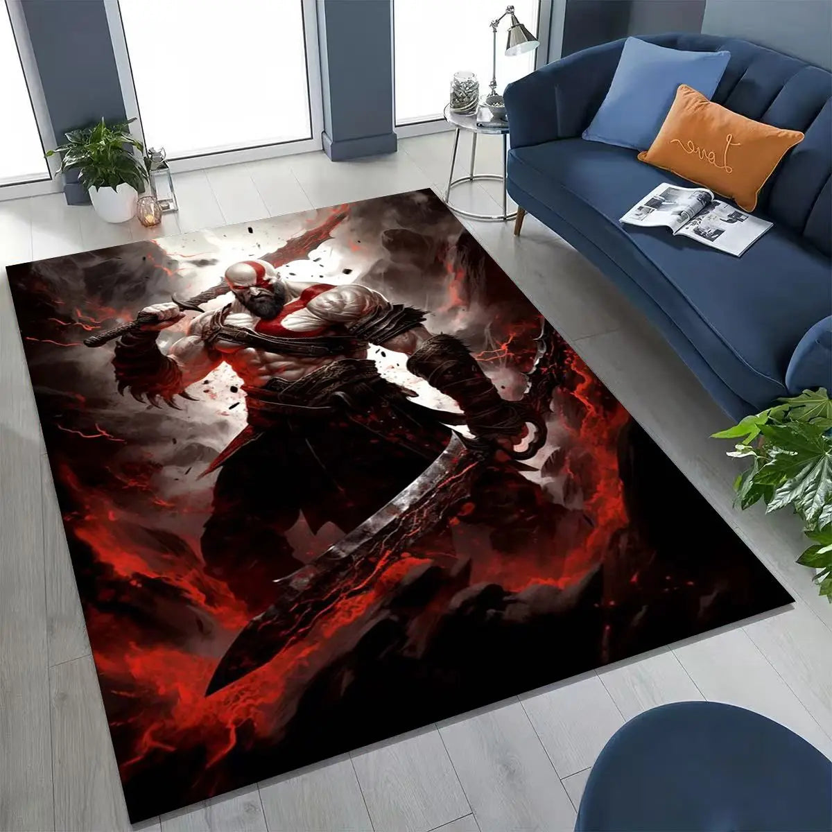 Alfombra de juego 3A de Kratos de God of War Classics para dormitorio, sala de estar, sofá, felpudo de decoración para el hogar, alfombrilla grande antideslizante para juegos de niños