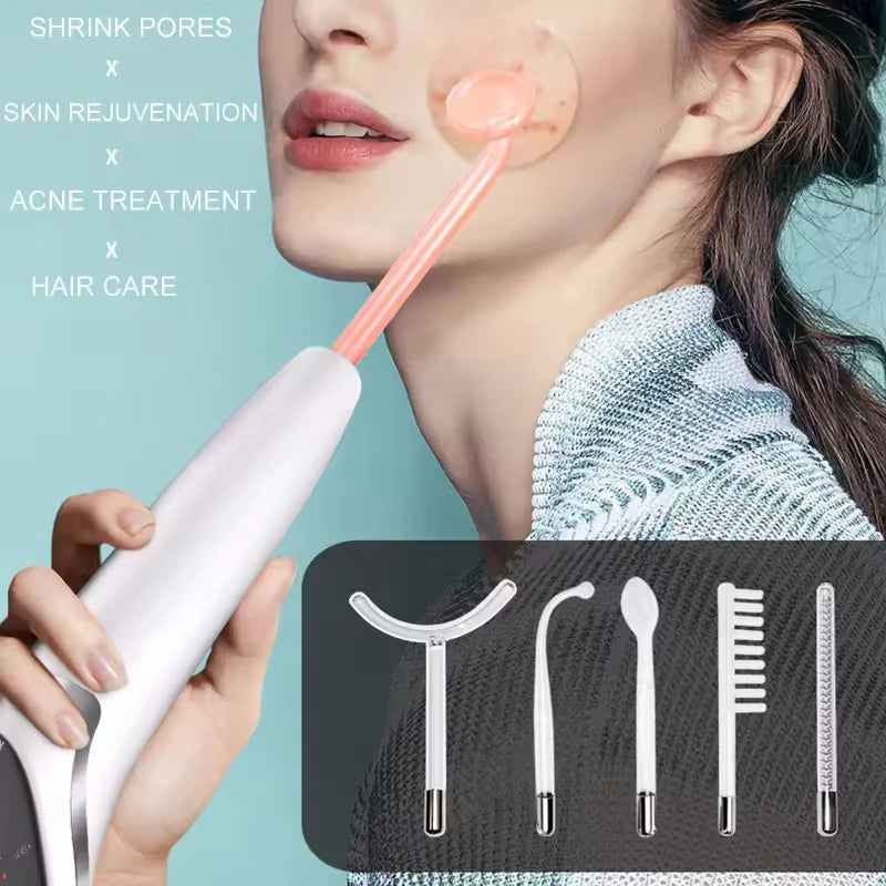 Varita de electrodo de alta frecuencia 6 en 1 con tubo de vidrio de electroterapia de neón, eliminador de acné, cuidado de la piel, dispositivo de belleza para peluquería facial
