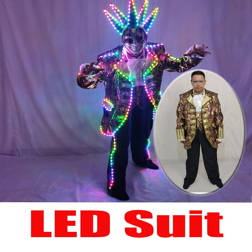 Traje LED de Colores Completos para Disfraz de Tron con Máscara - Traje Luminoso para Fiestas y Eventos