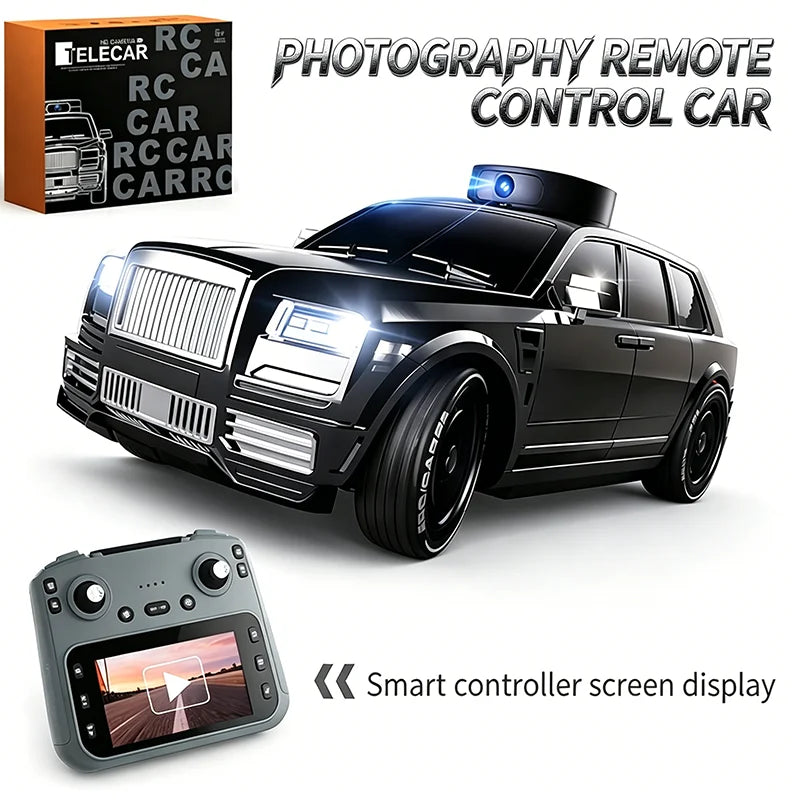 Coche RC de deriva 4WD negro con faros LED y control remoto con pantalla integrada