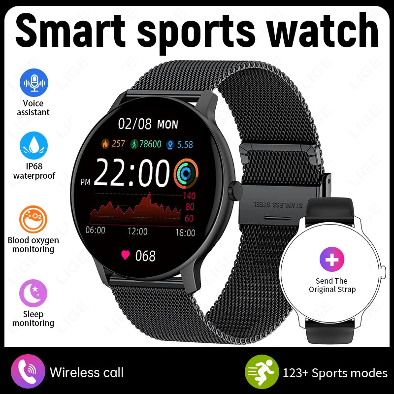 LIGE Nuevo Reloj Inteligente para Mujer Llamada Bluetooth Pronóstico del Tiempo en Tiempo Real Relojes Deportivos para Mujer Reloj Inteligente para Hombre y Mujer para Android iOS