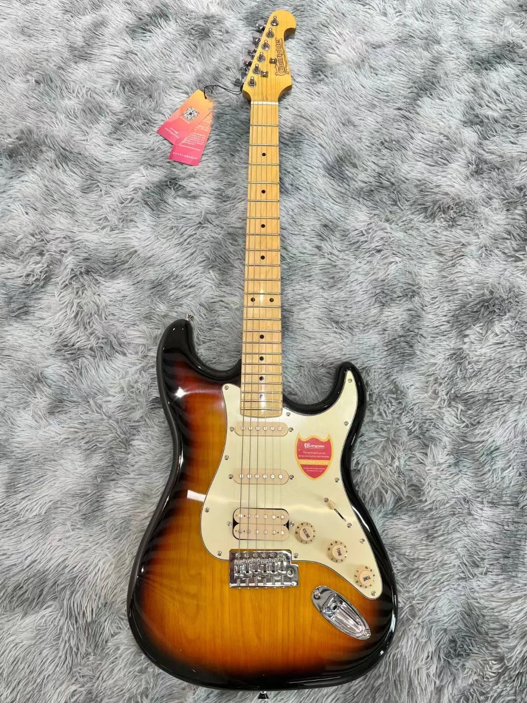 Guitarra Eléctrica Bullfighter Factory Azul Rosa Roja de 22 Trastes con Cuerpo de Álamo Sólido, Mástil de Arce, Cuerdas y Puente Cromado Vintage