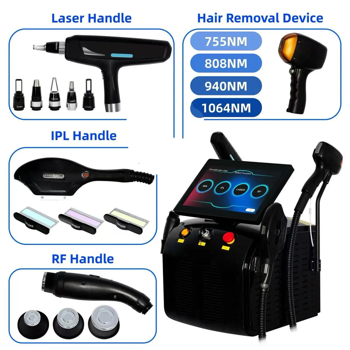 Nueva Máquina 4 en 1 de Depilación y Eliminación de Tatuajes con Diodo Pico 808, Peeling de Carbono, RF, IPL, Nd Yag Picosecond Opt