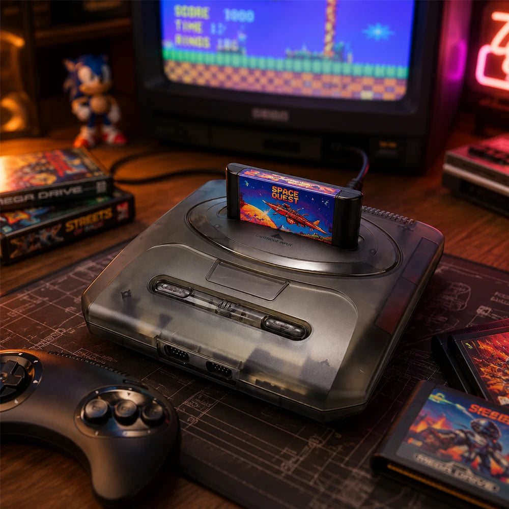Carcasa de Repuesto Transparente de ABS LinkRetro, Moldeada por Inyección, para Consola de Juegos Sega Genesis 2 / MD2