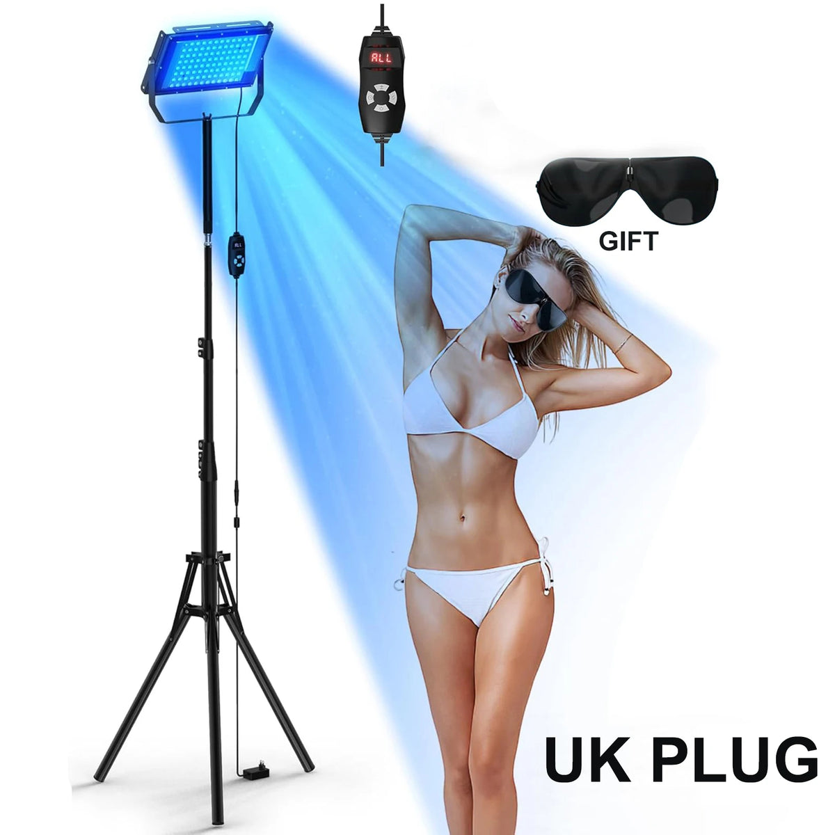 Lámpara de Bronceado Ultravioleta de 50W, 96 Leds de Luz Azul, Lámpara de Solárium de 460nm 480nm, Luz de Bronceado Corporal Completa para Interiores, Cuidado Profesional de la Piel