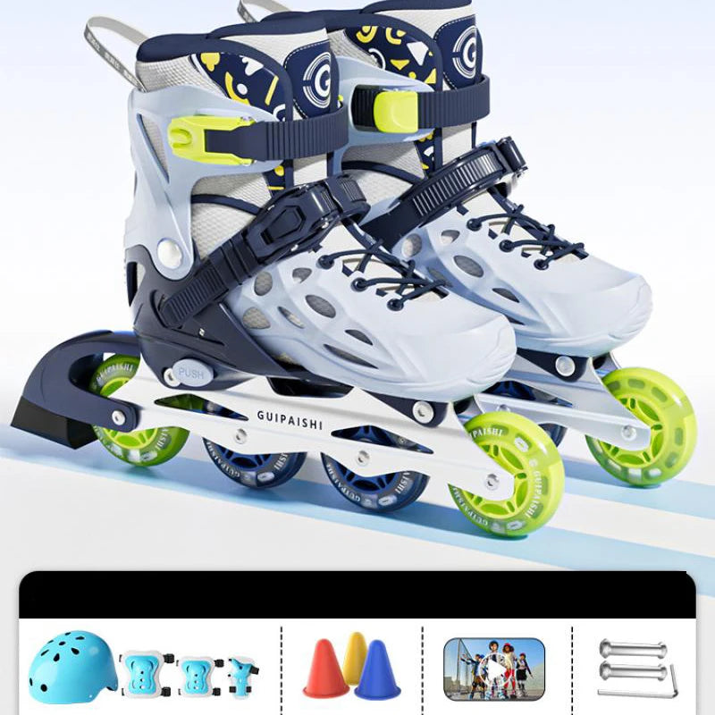 Zapatos de patín en línea intermitentes para niños, juego de patines de 4 ruedas con casco, codo, rodilleras para mujeres y hombres, zapatillas de patinaje al aire libre