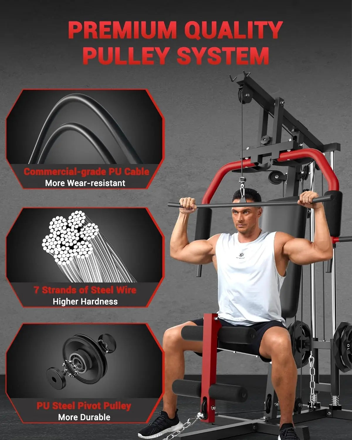 Sistema de Gimnasio Multifuncional para el Hogar – Equipo de Entrenamiento de Fuerza con Polea de Cable – Estación de Ejercicio de Cuerpo Completo para Press de Pecho, Lat Pulldown, Extensión de Piernas, Remo, Butterfly