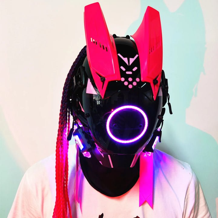 Máscara Cyber punk LED peinado trenza Halloween Navidad juego de rol casco fiesta regalo para adultos ﻿