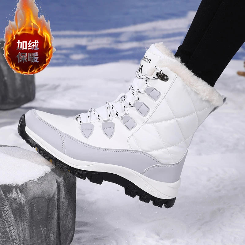 Botas de nieve impermeables para hombre, botas antideslizantes resistentes a la abrasión para exteriores, entresuela 2025, zapatos cálidos para invierno al aire libre