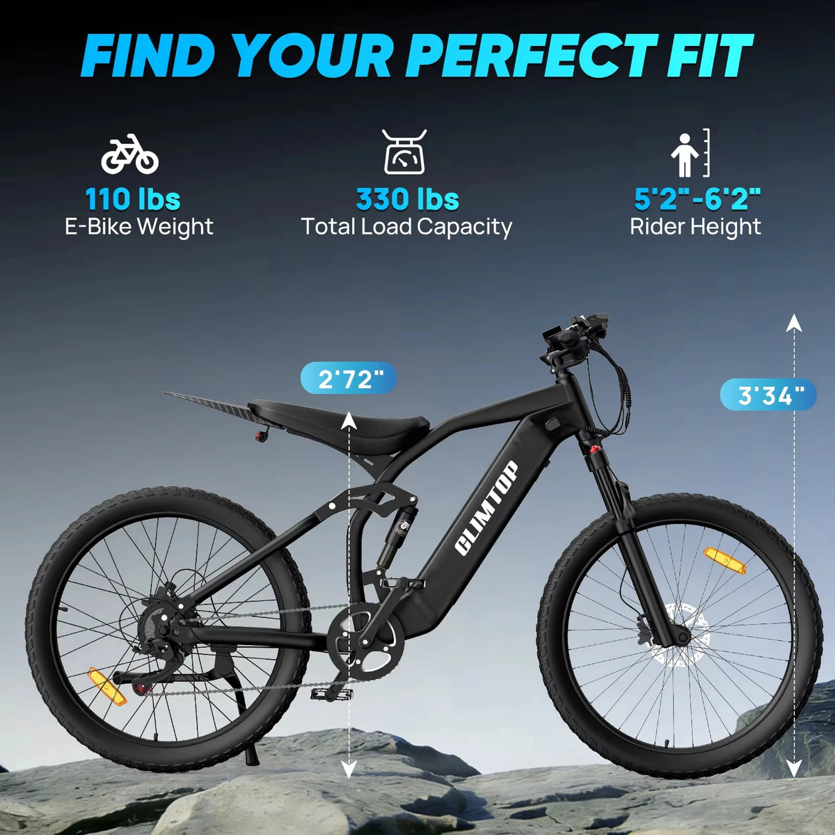 CLIMTOP Q31 Electric Bike for Adults 1000W Motor 48V 23Ah Lithium Battery 27.5" E-bike Full Suspension Bicycle for Mountains Road