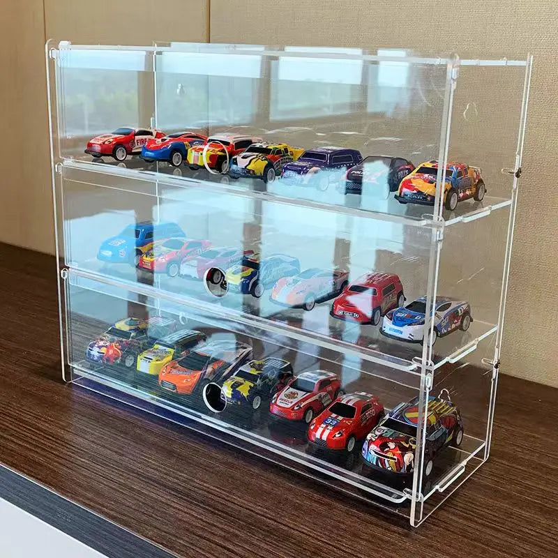 Vitrina de acrílico para modelos de coche, transparente, a prueba de polvo, para Hot Wheels, caja de almacenamiento multicapa, para modelos de coches de carreras a escala 1/64