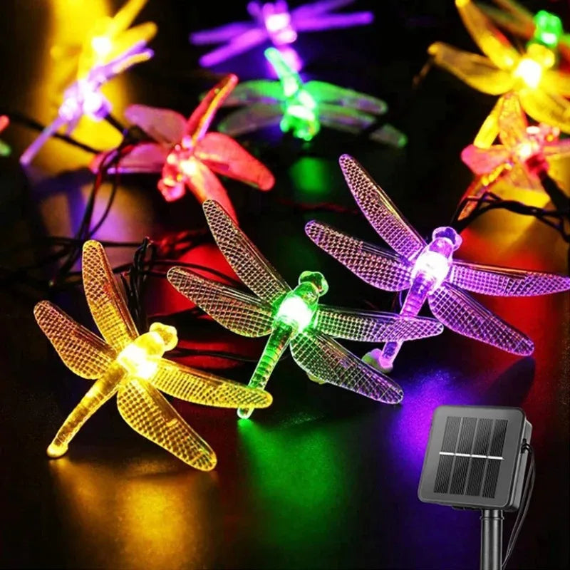5m/6m Dragonfly Solar String Lights Outdoor Waterproof 8 Modes Dragonfly Fairy Lights For Home Patio Garden Wedding Xmas Decor