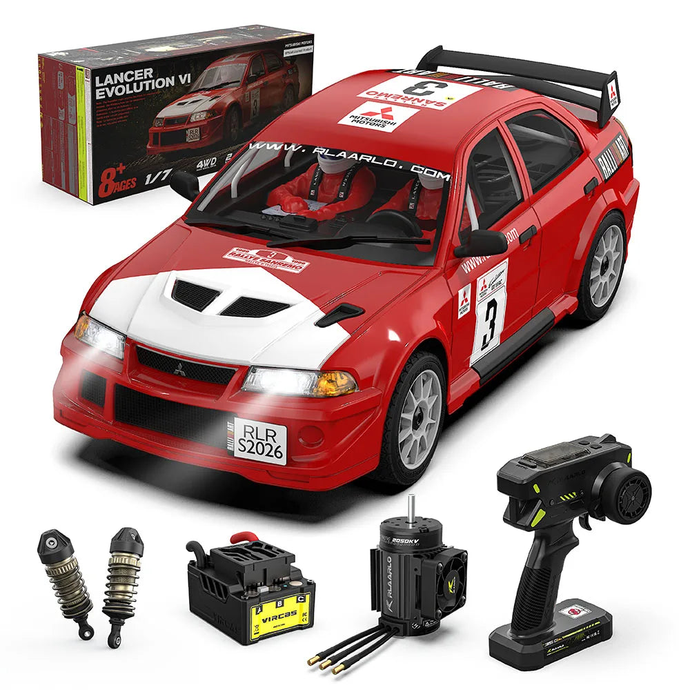 Coche de Rally RC 1/7 4WD para Mitsubishi Lancer EVO 6.5, Grado de Competición, Sin Escobillas, Alta Velocidad, RTR, Vehículo de Carreras con Control Remoto