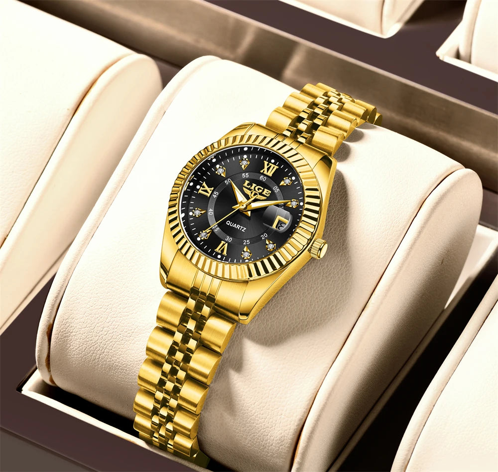 Reloj LIGE de moda para mujer, de acero inoxidable, resistente al agua, con fecha automática, elegante reloj de pulsera para dama, reloj de cuarzo original de lujo para mujer