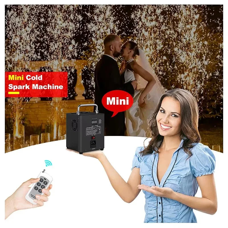 Máquina Portátil de Chispas Frías Mini con Control DMX para Eventos de Boda, 350W, Pirotecnia Fría, Control Remoto Inalámbrico