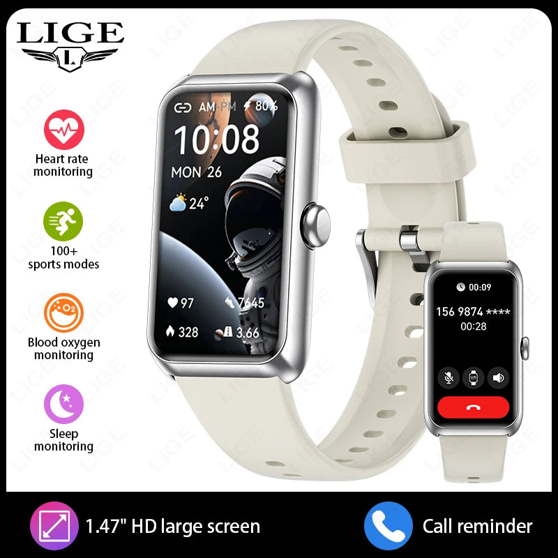 LIGE New Fashion Smart Watch Ladies Call Reminder Blood Oxygen DIY Custom Dial Sports Bracelet Waterproof Men Smartwatch Women