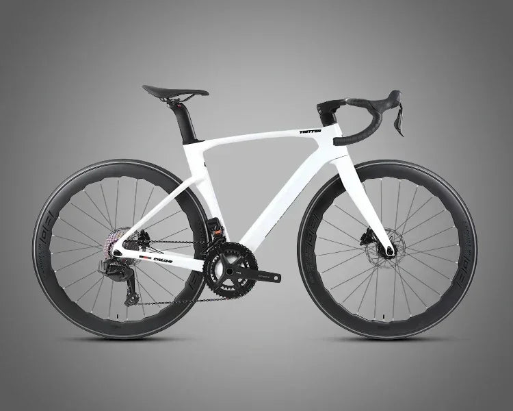 Bicicleta de ruta TWITTER CYCLONE 105, grupo R7120-24S, cableado interno totalmente oculto, fibra de carbono T1000, frenos de disco hidráulicos R7070