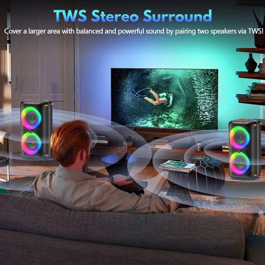 Altavoz inalámbrico Bluetooth T27, máquina de karaoke con 2 micrófonos, altavoz de karaoke para fiestas en casa con luz LED