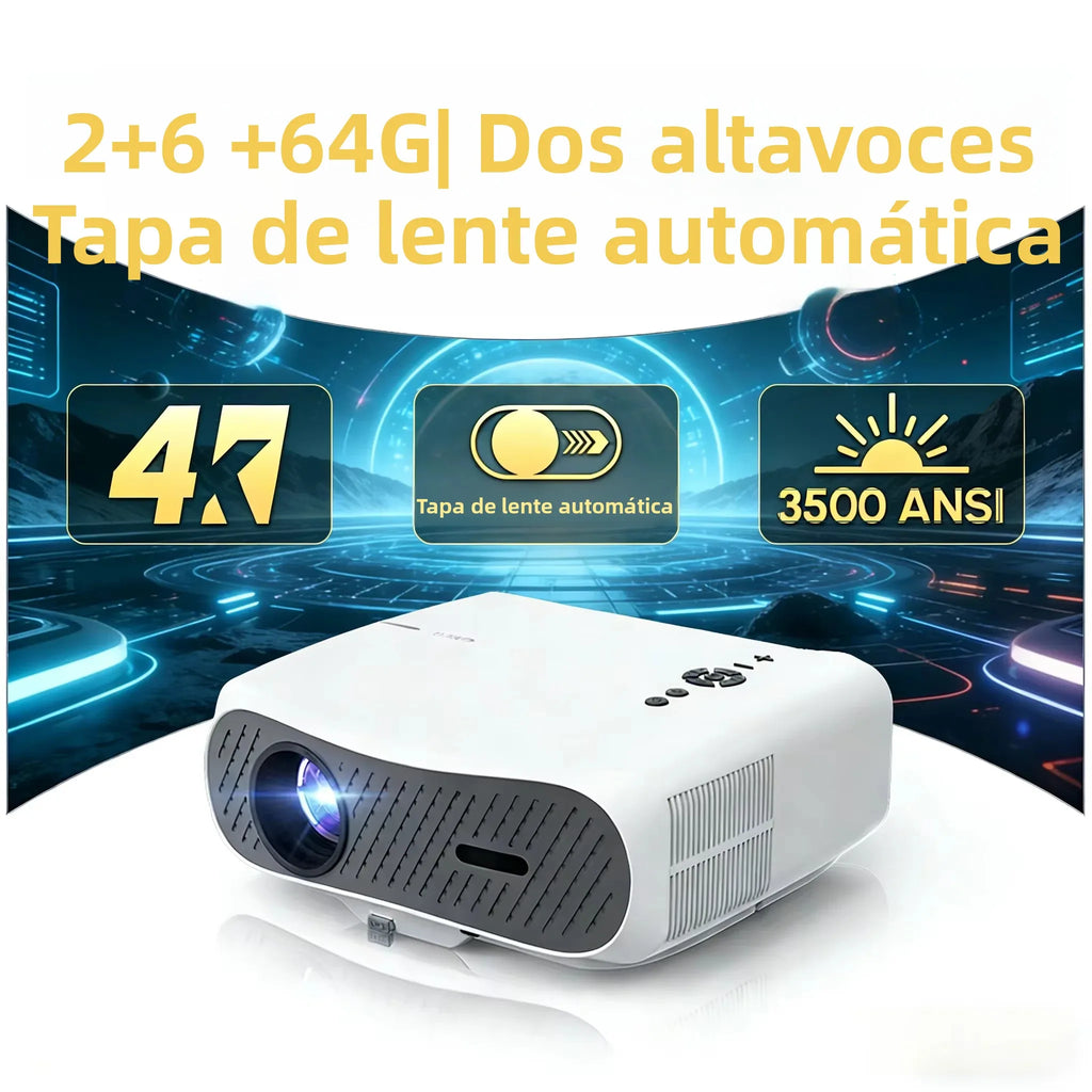 Nuevo Proyector Inteligente 4K con Netflix, Enfoque Automático, Proyector de Cine en Casa, WiFi6 5G, Bluetooth, MEMC, Proyector para Juegos y Películas, 2+64G, Dolby