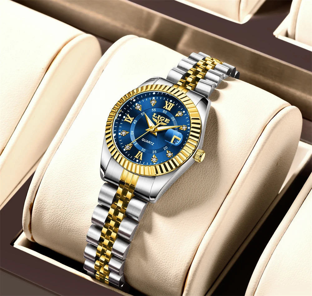 Reloj LIGE de moda para mujer, de acero inoxidable, resistente al agua, con fecha automática, elegante reloj de pulsera para dama, reloj de cuarzo original de lujo para mujer