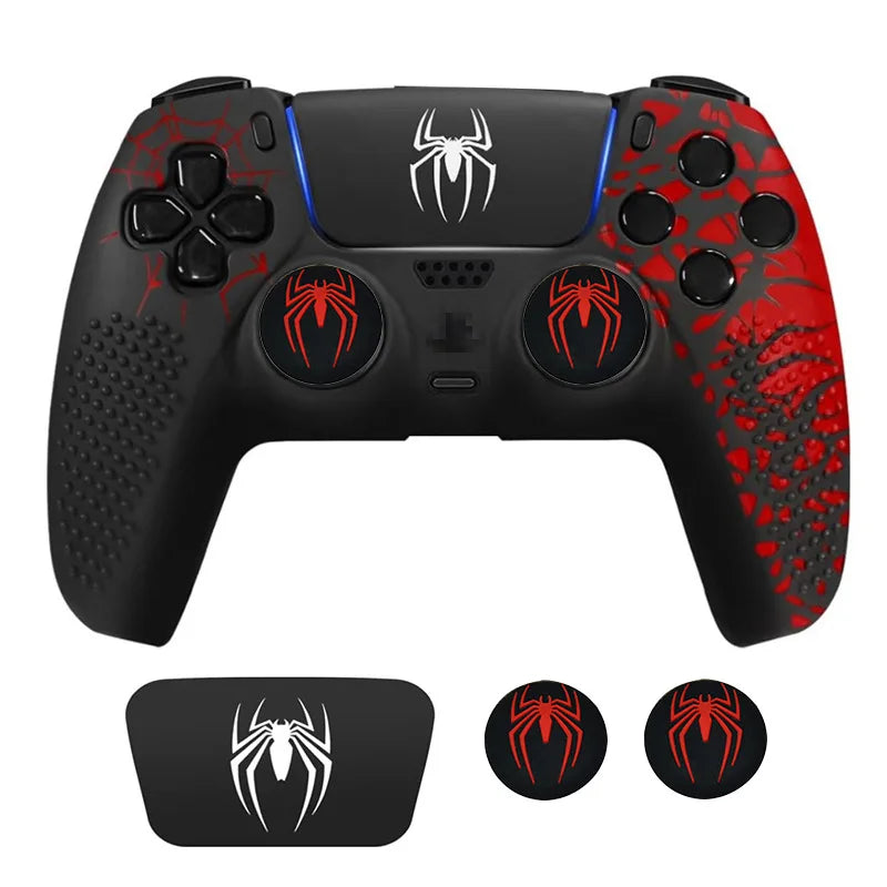 Spider Theme Soft Silicone Protective Case For PS5 Game Controller Cover Skin Gamepad Touchpad Stickers Thumb Stick Grip Cap Kit