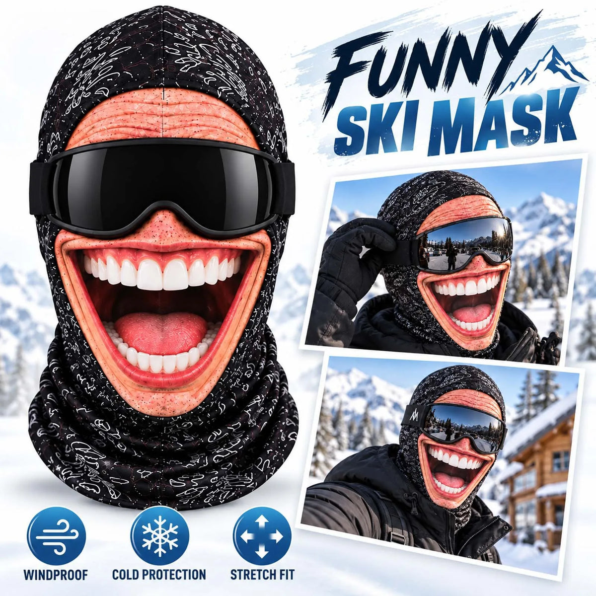 Máscara de Esquí Divertida 2027, Pasamontañas con Estampado 3D para Hombre, Cubre Rostro de Invierno