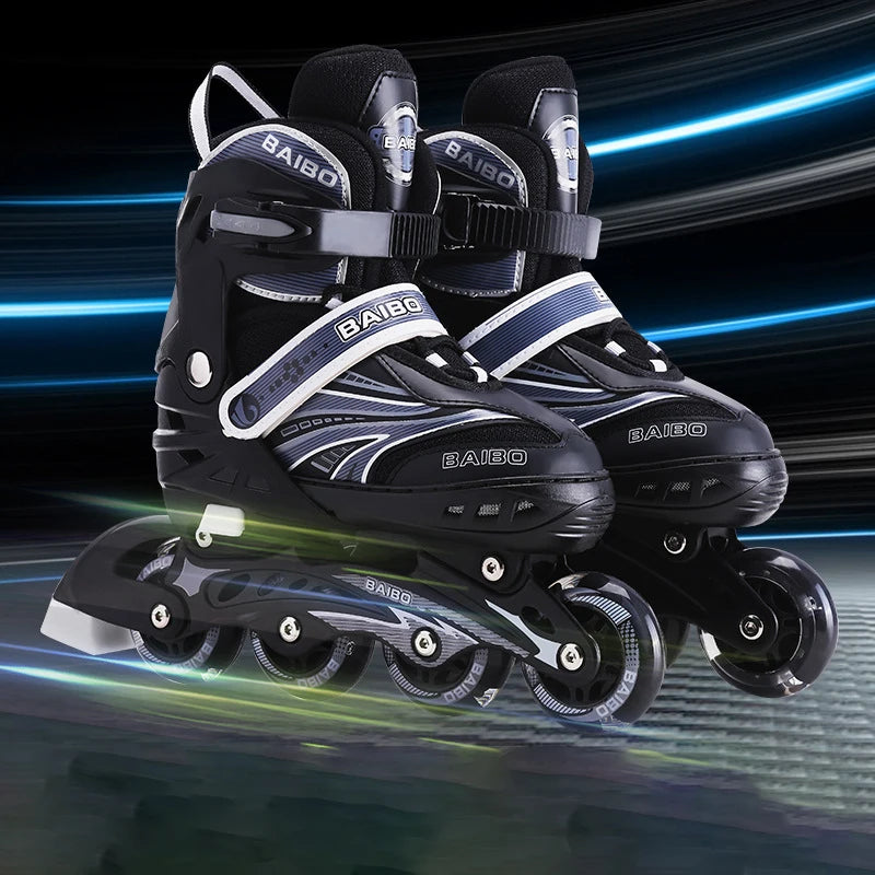 Patines en línea intermitentes, zapatos de Skate de 4 ruedas para principiantes, niños y niñas, zapatillas de patinaje al aire libre, tamaño ajustable 15cm-24,5 cm