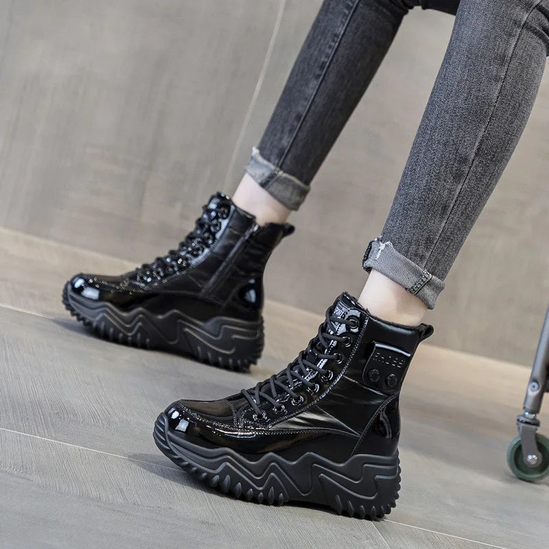 DRKANOL-Botas de nieve impermeables para mujer, zapatos cálidos con cuña, tacón de plataforma, aumento de altura, Otoño e Invierno