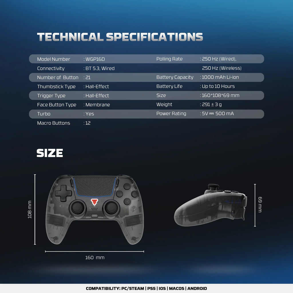 FANTECH NOVA IID WGP16D BT Wireless Gaming Controller For PS5/PC/iOS/Android Gamepad With Turbo Dual Sense Vibrate Hall Joystick