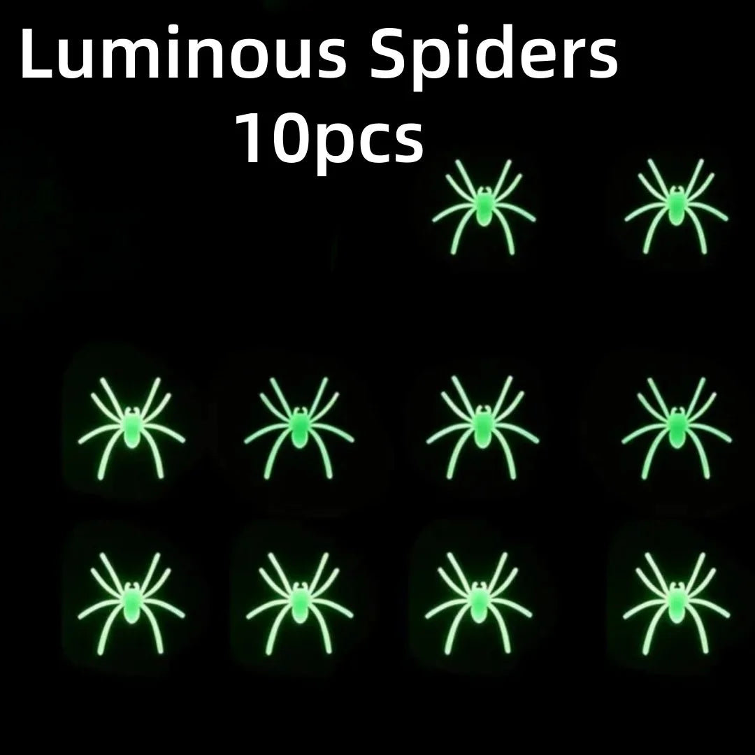 Decoración de Halloween con telarañas que brillan en la oscuridad, telarañas de algodón elásticas con arañas de imitación, decoración reutilizable para crear un ambiente de fiesta en una casa encantada.