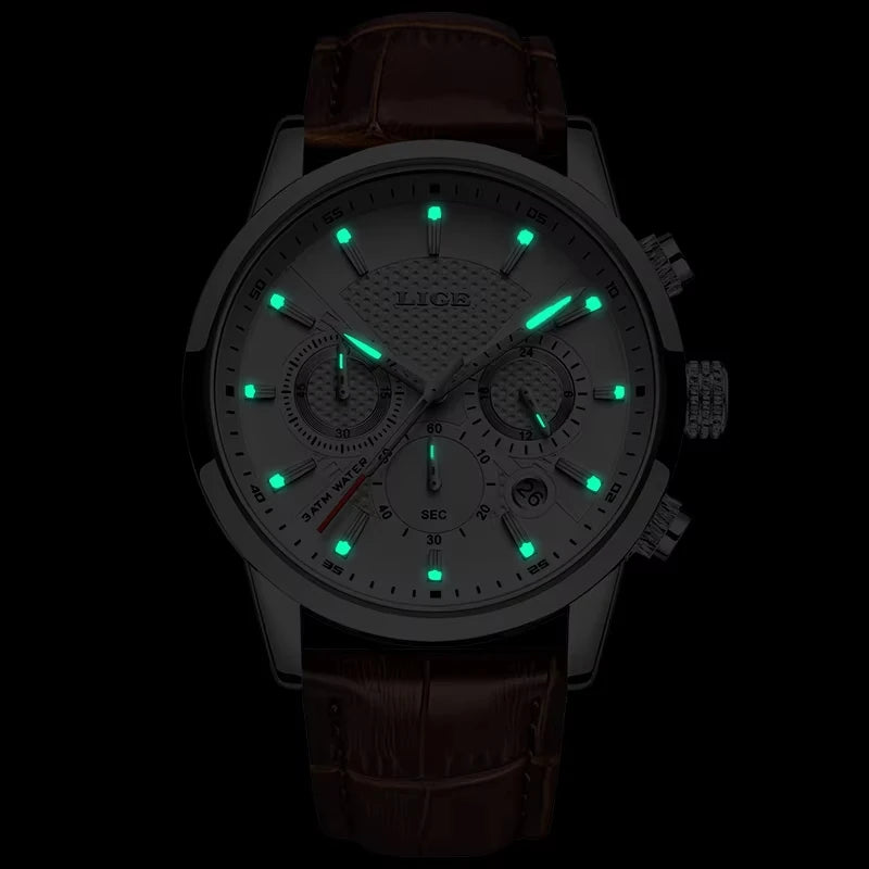 LIGE Watch MenTop Brand Luxury Casual Leather Quartz Mens Watches Man Business Clock Male Sport Waterproof Date Chronograph