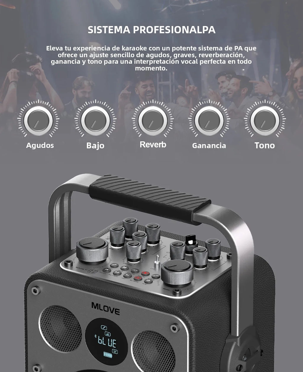 Máquina de Karaoke Profesional MLOVE D5 para Adultos con Bluetooth y 2 Micrófonos Inalámbricos, Altavoz Portátil con Sistema PA, Grabación