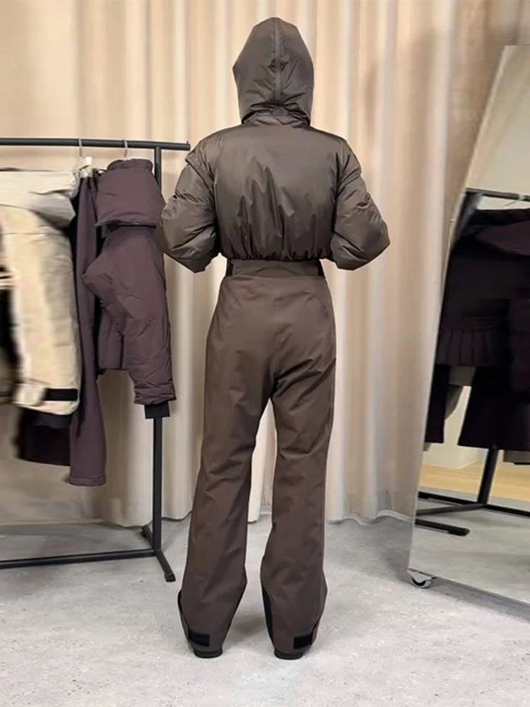 Mono de esquí de invierno para mujer, cuello alto, cremallera, cálido, traje de esquí de una pieza para mujer, ropa de esquí de invierno 2026 con cinturón, ropa de esquí para mujer para exteriores