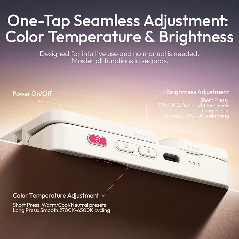 Ulanzi GL01 Luz de Relleno Magnética Ajustable de Doble Cara para iPhone 17 y Android, Luz de Selfie con Atenuación 2700-6500K para Vlog en Vivo
