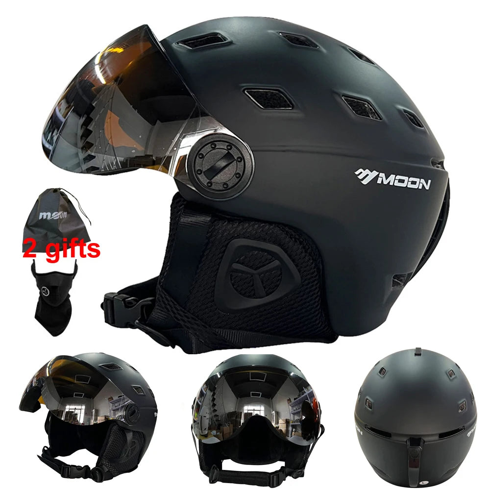 MOON-casco de esquí moldeado integralmente, gafas de PC + EPS, de alta calidad, para deportes al aire libre, esquí, Snowboard, monopatín