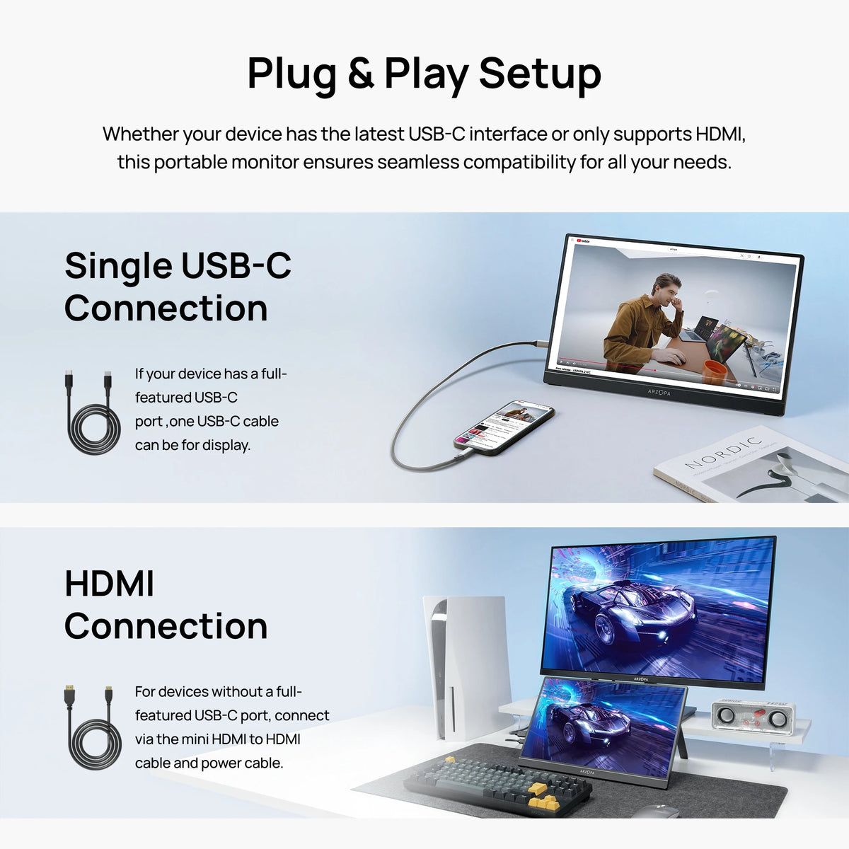 ARZOPA 16/16,1 pulgadas, 1/2,5 k, 60/144 HZ Monitor portátil IPS mini-hdmi segunda pantalla externa para Mac Laptop PC Switch Xbox PS4/5