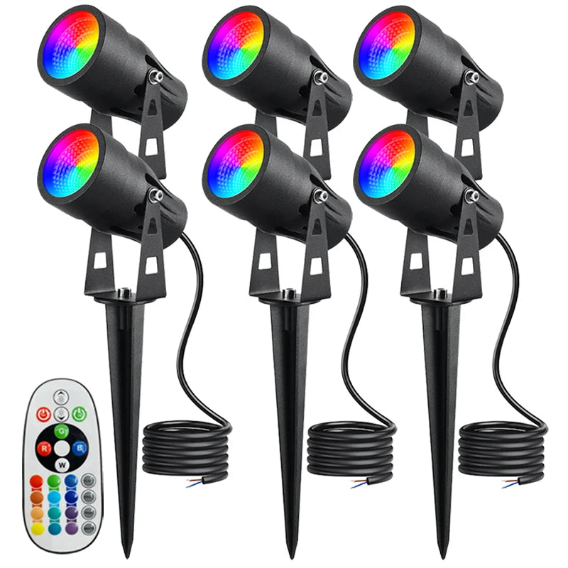 Luz de paisaje RGBW de 6W y 12V, foco LED de bajo voltaje para iluminación de exteriores, resistente al agua, con control remoto para jardín, camino y patio