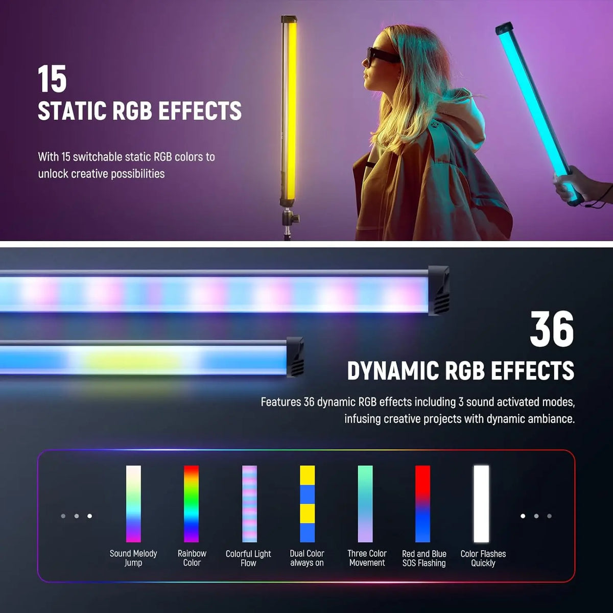 NEEWER Basics - Barra de Luz RGB Magnética de 21 Pulgadas, CRI95, Regulable, 14 W, Barra de Iluminación LED de Mano para Video con 51 Modos RGB