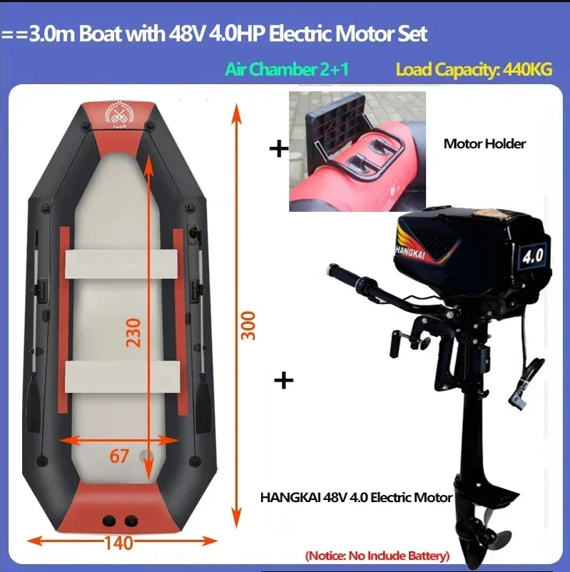 Bote de Pesca Inflable de PVC Multitamaño con Motor, para una Persona, 0.7mm de Grosor, Resistente al Desgaste, Kayak, Canoa