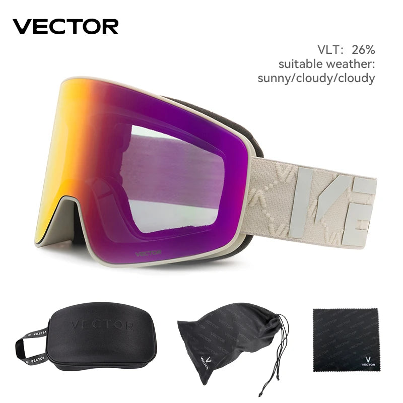 Gafas de Esquí VECTOR de Doble Capa Antivaho con Absorción Magnética, Cilíndricas, UV400, para Hombre y Mujer, Gafas de Snowboard POC