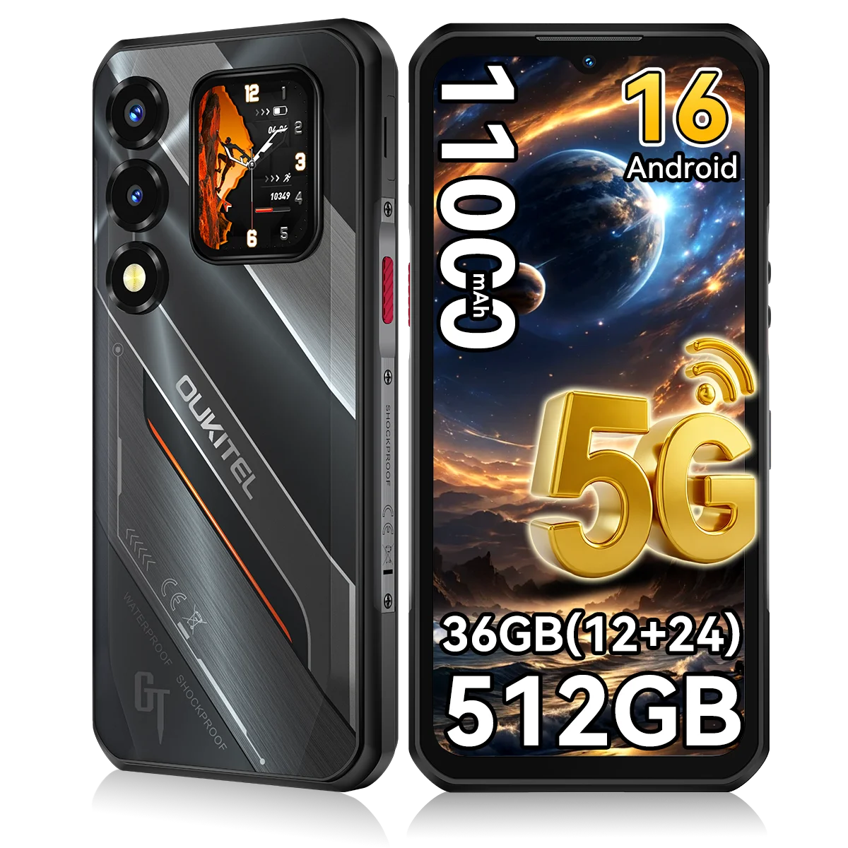 Teléfono inteligente resistente ultrafino Oukitel WP66, 36 GB (12+24) de RAM + 512 GB de ROM, chipset Dimensity 7000 5G, pantalla FHD+ de 6,6 pulgadas y 120 Hz