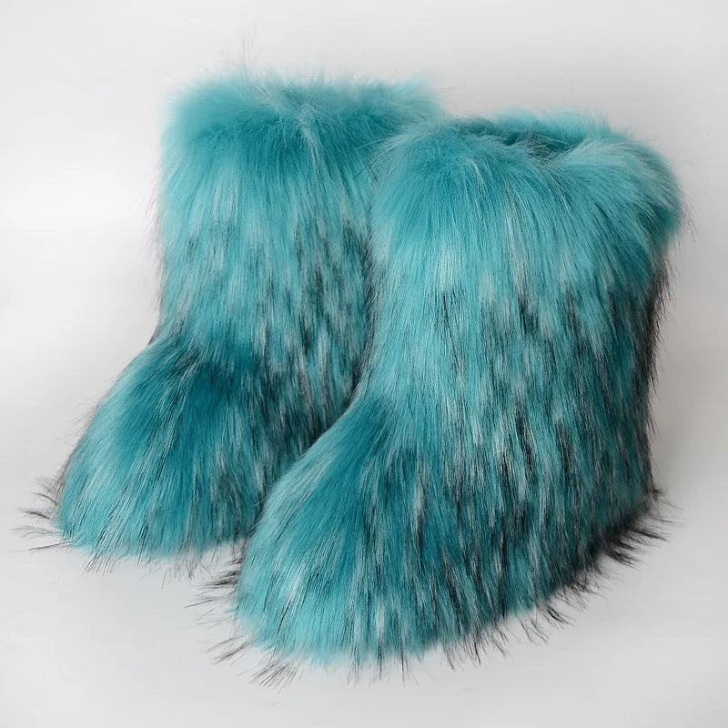 Botas de piel para mujer, botas de nieve de piel sintética peludas y esponjosas de lujo para invierno, botines de plataforma impermeables con cordones, botas de esquí rosas 2024