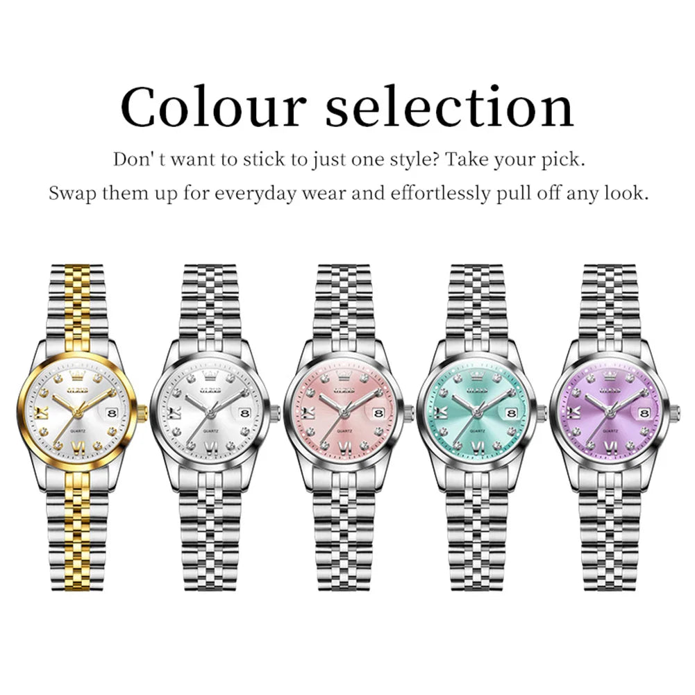 Reloj de pulsera para mujer OLEVS, clásico y elegante, de cuarzo original, acero inoxidable, resistente al agua, con calendario grande, luminoso, de lujo, modelo 7133