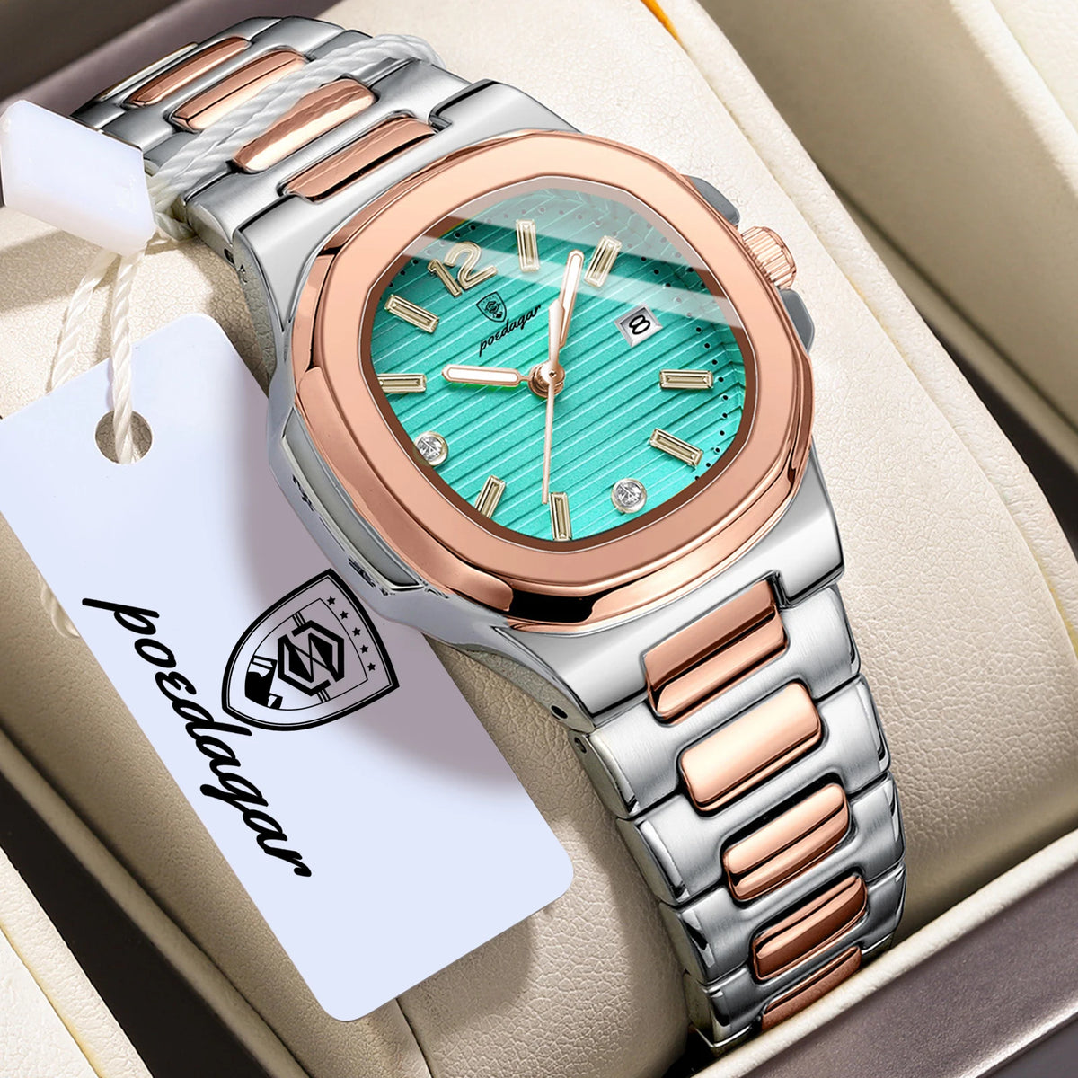 POEDAGAR Reloj de mujer de moda, luminoso, impermeable, de acero inoxidable, reloj de cuarzo con fecha, elegante reloj de pulsera para dama