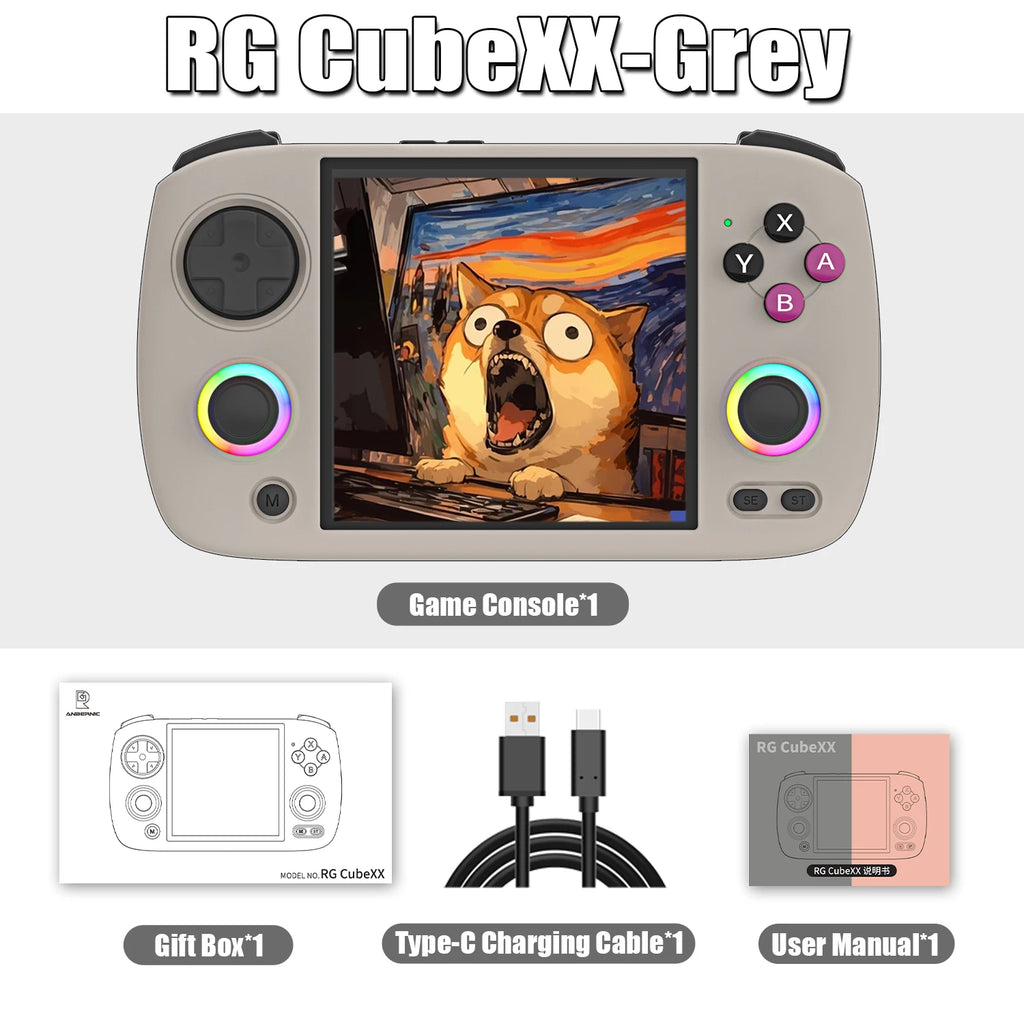 ANBERNIC RG Cubexx Consola de Juegos Retro con Pantalla IPS de 3.95 Pulgadas 720*720, Sistema Linux, 64G con 5K Juegos Preinstalados, Batería de 3800mAh