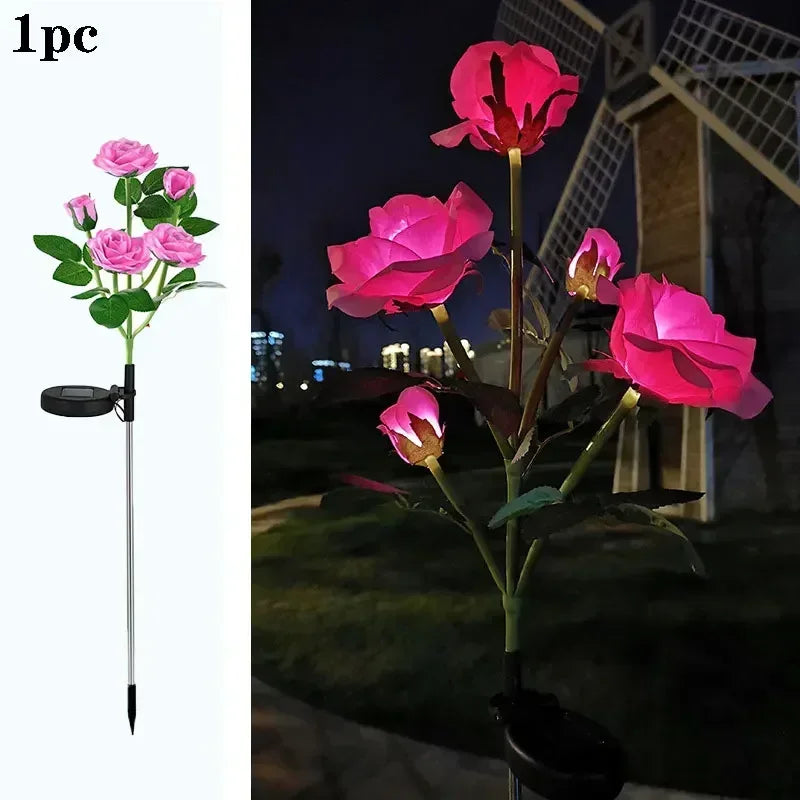 LED Artificial Rose Flower Holiday Garden Ground Light Summer Wedding Party Outdoor Yard Patio Decoration Solar Lawn Lamp