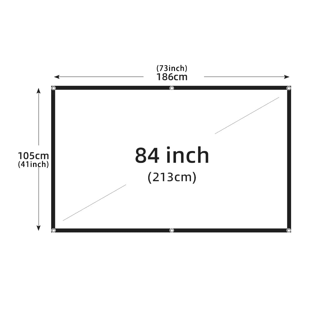 Pantalla de proyector 84 pulgadas, borde negro, medidas 186×105 cm
