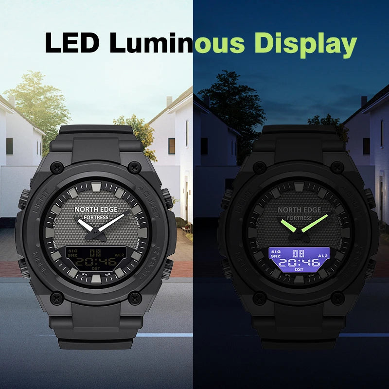 Reloj militar digital para hombre NORTH EDGE FORTRESS, deportivo, para exteriores, resistente al agua 50m, con hora mundial, cuenta regresiva y pantalla LED